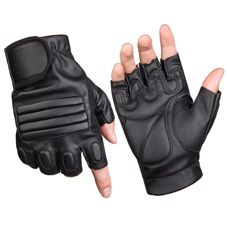 China Summer Padded PU Leather Knuckle And Finger Protection Shock Absorption Military Cycling Gloves