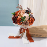 DREA Retro Karamellfarbener Seiden-Kunstblumenstrauß Brautstrauß Hochzeit Brautjungfern Orange Corsage Handgelenk-Blumenset
