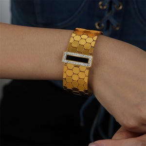High End Jewelry Stainless Steel Hollow Geometric square Zircon Shell Charm <b>Bangle</b> <b>Bracelet</b> - Product Image 3
