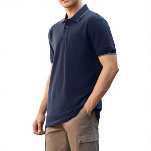 Chemise piqué respirante bleu marine à manches courtes pour homme, couleur unie, style décontracté, vente chaude, directement de l'usine, vente en gros - Product Image 5