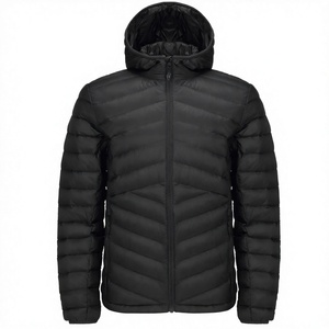Chaqueta de Plumón con Capucha para Hombre, Negra, Cortavientos, Informal, de Invierno, con Cierre de Cremallera, Corte Ajustado, Largo Regular, Color Sólido, Exterior de Poliéster - Product Image 2