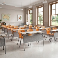 Ensemble de chaises et de tables d'école, mobilier de salle de classe, pupitre d'école en bois avec deux chaises
