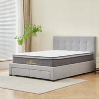 Meubles de chambre à coucher minimalistes luxueux, cadre de lit king size rembourré en tissu doux avec tête de lit double et rangement