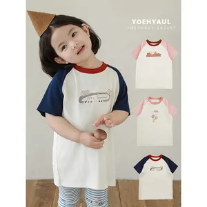 YOEHYAUL Fashion Custom Design Cartoon Print Kids Girls Long T Shirt Soft Child Girls Tshirts and Top Toddler Oversized T-shirts