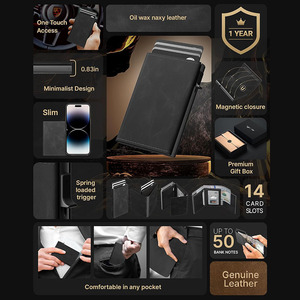 ที่ใส่บัตรหนังแท้แบบมินิมอลแบบบางมีช่องใส่<span class=keywords><strong>เงิน</strong></span>อลูมิเนียม RFID ปิดกั้นป็อปอัพคาร์บอนไฟเบอร์สำหรับผู้ชาย - Product Image 2