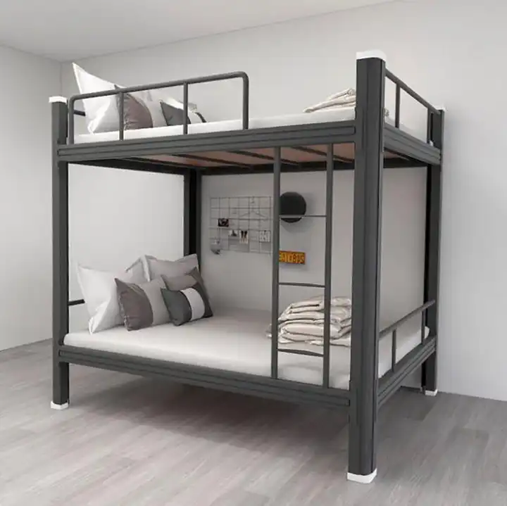 Flat packing adult bunk bed 2 tier metal frame bed with mattress