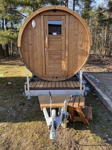 Sauna en bois monté sur remorque avec fenêtre panoramique, toit en tuiles vertes en bois naturel résistant aux intempéries pour le glamping - Product Image 4
