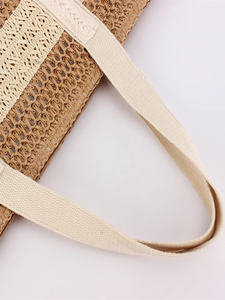 Generation New Paper Rope Striped Two-color Woven Zipper Soft Large Capacity Urban Simplicity <b>Work</b> Daily Women's <b>Bag</b> Tanjing - Product Image 2