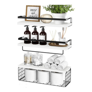Étagère murale en bois Lijie à 3 niveaux avec paniers en fil métallique pour l'organisation de la salle de bain et des toilettes - Product Image 3
