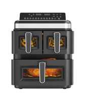 Friteuse à air triple moderne carrée, 3 paniers, capacité 4L+4L+9L, numérique, électrique, sans huile, pour usage domestique, directement de l'usine