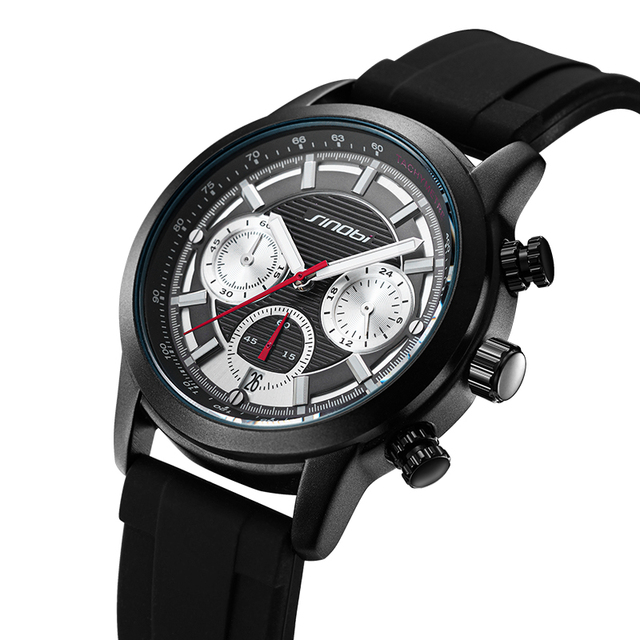 S9865G Men Quartz Chronograph Tachymeter Leather Strap 20mm Simple Design Black Waterproof Calendar Timer Casual Quartz Watch