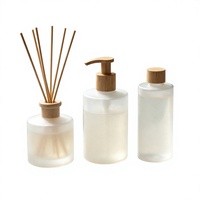Botol Kaca Silinder Minimalis Bening/Buram Kosong untuk Penyimpanan Serum Perawatan Kulit Minyak Esensial dengan Tutup Kayu Bambu untuk Rumah