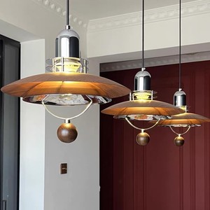 Ufo Pendant Lamp Walnut Wood Round Led <b>Light</b> For Home Restaurant Cafe Bar Hotel <b>Lighting</b> Fixtures - Product Image 3