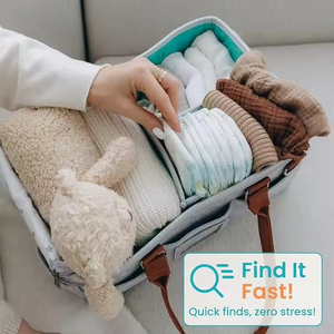 Organizador de Fraldas para Bebês com Tampa, Bolsa de Fraldas Portátil com Múltiplos Compartimentos, Bolsa de Viagem para Itens Essenciais do Bebê - Product Image 2