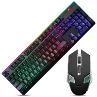 Toptan özel klavye kiti renkli RGB arkadan aydınlatmalı kablosuz klavye ve fare USB oyun klavye fare seti