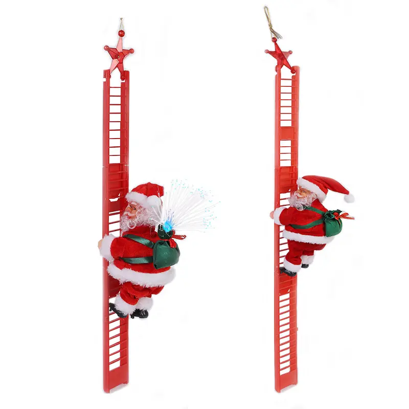 Nieuwe Ladder Klimmen Kraal Elektrische Muziek Santa Rode Ladder Kerstpop Kerstmis Cadeau Ornamenten