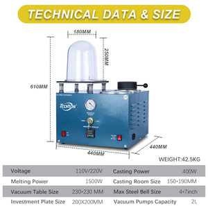 1100&deg;C <strong>Jewelry</strong> <strong>Lost</strong> <strong>Wax</strong> <strong>Casting</strong> Mold Plaster Investment Gold Silver Copper Metal Refining 2L Vacuum Melting &amp; <strong>Casting</strong> Machine - Product Image 3
