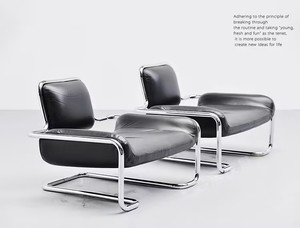 Sillón Convexo de Cuero de Diseño Nórdico, Silla de Salón Anómala Curvada, Mesa de Té Simple para Sala de Estar de Hotel, Ocio Interior - Product Image 5