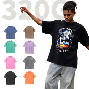 T-shirt unisexe Shengshi en coton 320g tendances de lavage de vêtement décontracté col rond quotidien sans rétrécissement avec impression personnalisée t-shirt en vrac formation pour hommes - Product Image 1