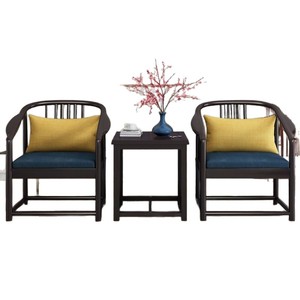 Chinese Style Solid Wood Armchair Set 3 Pieces Living Room <b>Study</b> Chair With Blue Cushion And Yellow Pillow - Product Image 5