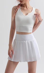 Lcool Rib Crop Top Chaleco de yoga Vestido deportivo Falda plisada Ropa atlética para mujer Conjunto de falda de tenis - Product Image 4