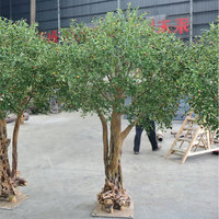 Grand Olivier Artificiel à Tronc en Bois Naturel, Arbre Artificiel Ancien Haute Fidélité pour Projet d'Aéroport