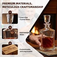 Carafe à whisky personnalisée avec logo et coffret en bois gravé – Coffret cadeau Fête des Pères pour homme – Carafe à liqueur en cristal sans plomb – Vente en gros