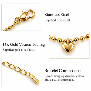 Bracelet à breloques pendantes en acier inoxydable plaqué or 14 carats sous vide – Options couleur or et acier - Product Image 2