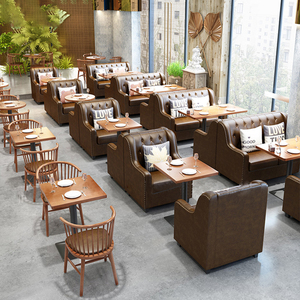 Ensemble de <span class=keywords><strong>table</strong></span> et chaises de salle à manger commerciales modernes en bois massif pour restaurant, café, hôtel, avec banquette 6 places pour café et atelier en fer - Product Image 2