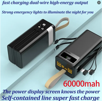 Batterie externe portable 60000 mAh avec logo OEM, charge rapide, affichage LED, entrée Type-C, chargeur super capacité, câble Micro USB, Japon