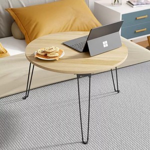 Tavolino da Caffè Rotondo Pieghevole <span class=keywords><strong>in</strong></span> Stile Nordico, <span class=keywords><strong>Piano</strong></span> <span class=keywords><strong>in</strong></span> <span class=keywords><strong>Legno</strong></span> con Gambe <span class=keywords><strong>in</strong></span> Ferro Battuto, Mini Tavolo da Pranzo per Soggiorno Moderno - Product Image 2