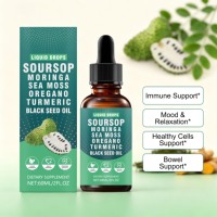 Gouttes liquides de corossol, moringa, mousse de mer, oignon d'oreille-de-zebre, curcuma et huile de nigelle 60ml – Complément alimentaire OEM Marque Privée