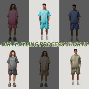 Shorts unisexes American Street 385G délavés et usés |   Pantalon décontracté rétro délavé style Ins Dirty Dye avec cordon de serrage pour couple - Product Image 5