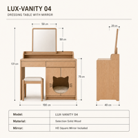 Table de toilette moderne pour femmes avec miroir LED et tiroirs, finition en bois massif pour hôtel et appartement