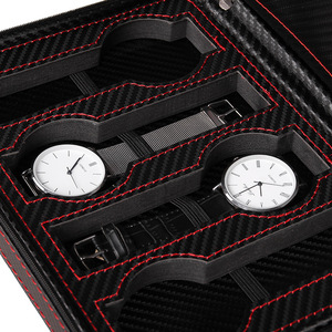 Boîte à montres portable en fibre de carbone avec fermeture éclair, fabriquée par le fabricant, étui à montres 8 emplacements en cuir PU - Product Image 2