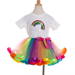 Falda Tutú de Tul en Capas <span class=keywords><strong>con</strong></span> Camiseta de Pastel para Niña, Disfraz de Arcoíris - Product Image 3