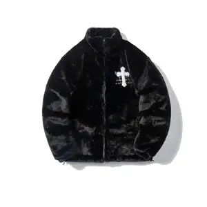 Jaqueta de lã unissex para homens, jaqueta de lã Sherpa para uso ao ar livre com logotipo bordado grosso e quente