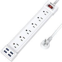 SUPERDANNY mountable 플랫 플러그 4ft 확장 소켓 6 콘센트 전원 스트립 서지 보호기 4 usb 포트