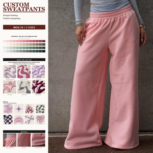 custom casual high waist wide leg track pants baggy sweat <b>trousers</b> women's pants - Product Image 1