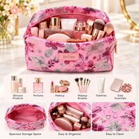 Trousse de Maquillage Grande Capacité en Cuir PVC Métallisé à Fermeture Éclair, Imprimée Feuille d'Or, Résistante à l'Eau, Idéale Voyage et Cadeau