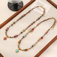 Mode Vintage acier inoxydable coloré pierre naturelle collier Agate luxe femmes collier de perles pour les filles cadeaux de fête