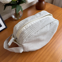 Trousses de maquillage à fermeture éclair en coton rayé, design simple, sacs promotionnels publicitaires pour voyage, pochettes de toilette à fermeture éclair