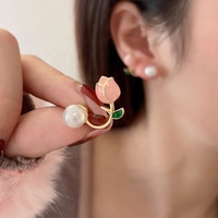 Mode en gros femmes boucles d'oreilles perle goujon oreille anneaux bijoux paillettes émail tulipe fleur coeur alliage GRS bohême fête bijoux