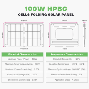 <span class=keywords><strong>SUNSUN</strong></span>-Panel solar plegable, resistente al agua, 100W, HPBC, ETFE, laminación integrada, eficiente, portátil, salida USB/tipo C para exteriores - Product Image 6