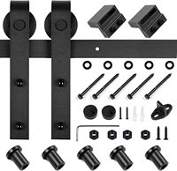 Kit de Herrajes para Puerta Corredera Estilo Americano RHETECH M00002 de 6.6 Pies con Riel en Forma de J, Rueda de Plástico y Guías para el Piso
