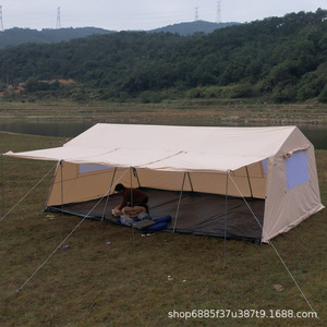 Tente de camping extérieure 6-8 personnes beige, grand espace, imperméable, tissu polyester-coton, poteaux en fer, intérieur en tissu Oxford - Product Image 3
