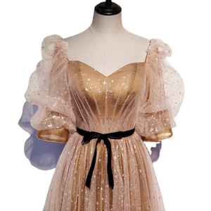 Women's Evening Gown Champagne Gold Chiffon Backless Empire Waist A-Line Long Dress For Hostess - Product Image 2