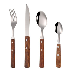 Restaurant Stainless Steel Flatware Steak Knife Fork Spoon Silverware Utensils Wooden Handle Silver <strong>Cutlery</strong> - Product Image 5