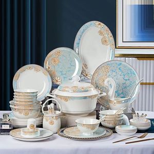 Cookware Kitchenware Tableware Set ,60pcs High-Quality Fine Bone China Luxury Porcelain Dinnerware Set for Dinner