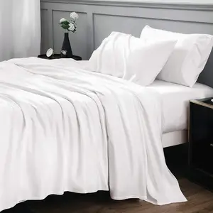 4-Piece 100% Bamboo Bedsheets Set for Queen Size Bed Cooling Breathable with Deep Pocket and Silk Filling Quilt Cover